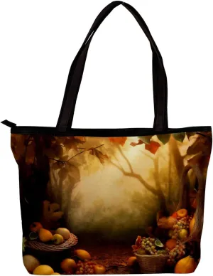 Tote Bags for Women,Womens Handbags,Small Tote Bag,Autumn Forest Harvest Fruit