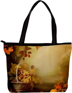 Tote Bags for Women,Womens Handbags,Small Tote Bag,Autumn Forest Harvest Fruit