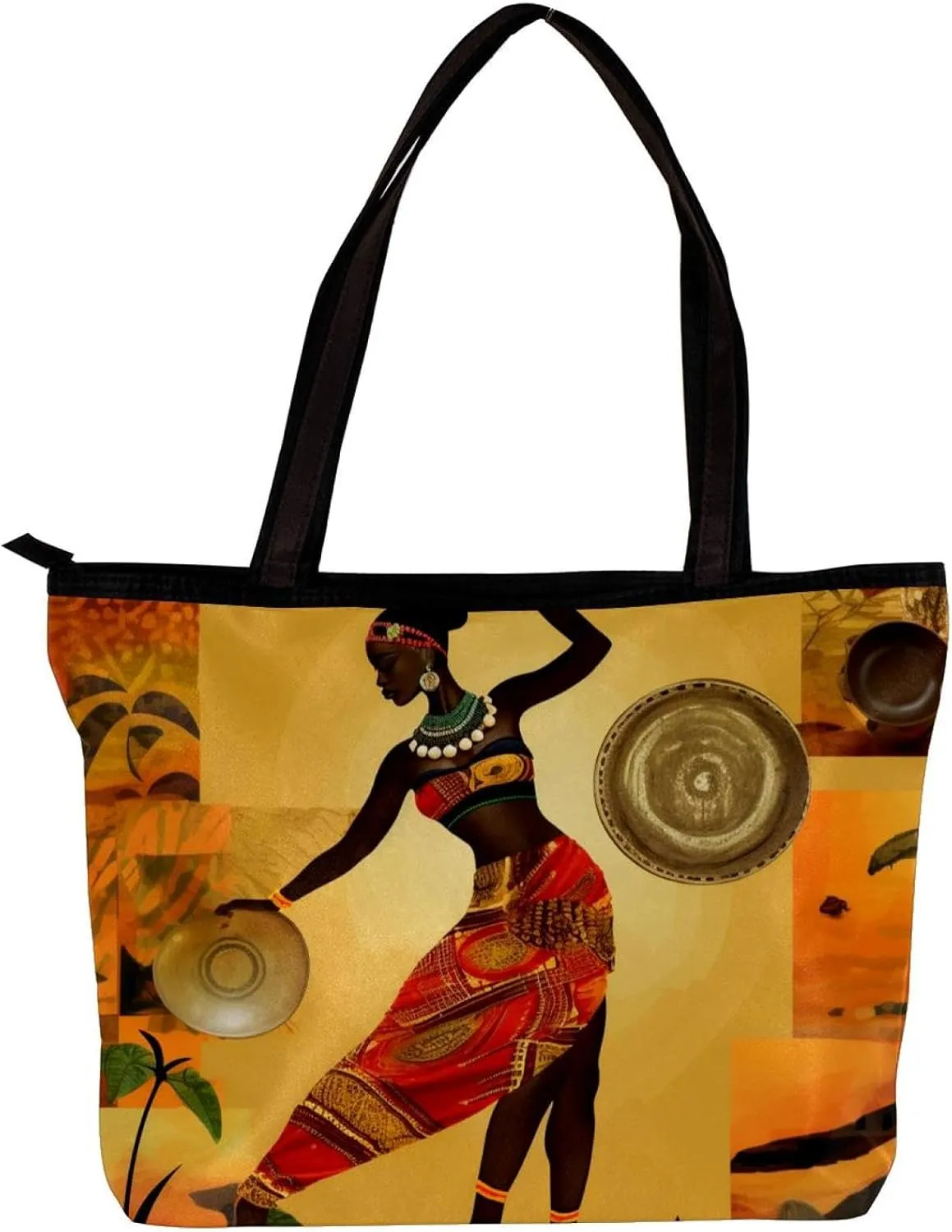 Tote Bags for Women,Womens Handbags,Small Tote Bag,Autumn Harvest African Girl