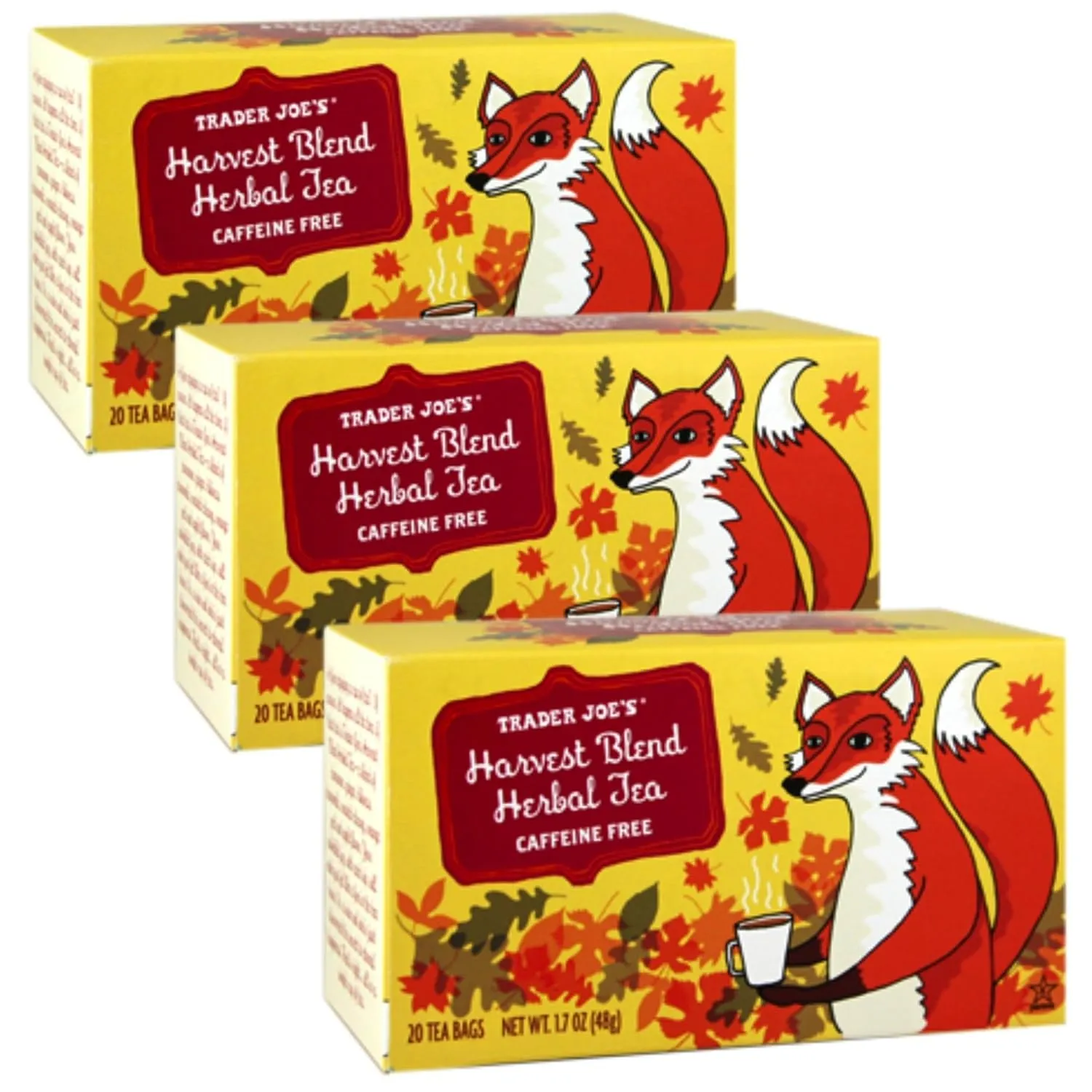 Trader Joe's Harvest Blend Herbal Tea Cafeeine Free 20 Tea Bags (Pack of 3)