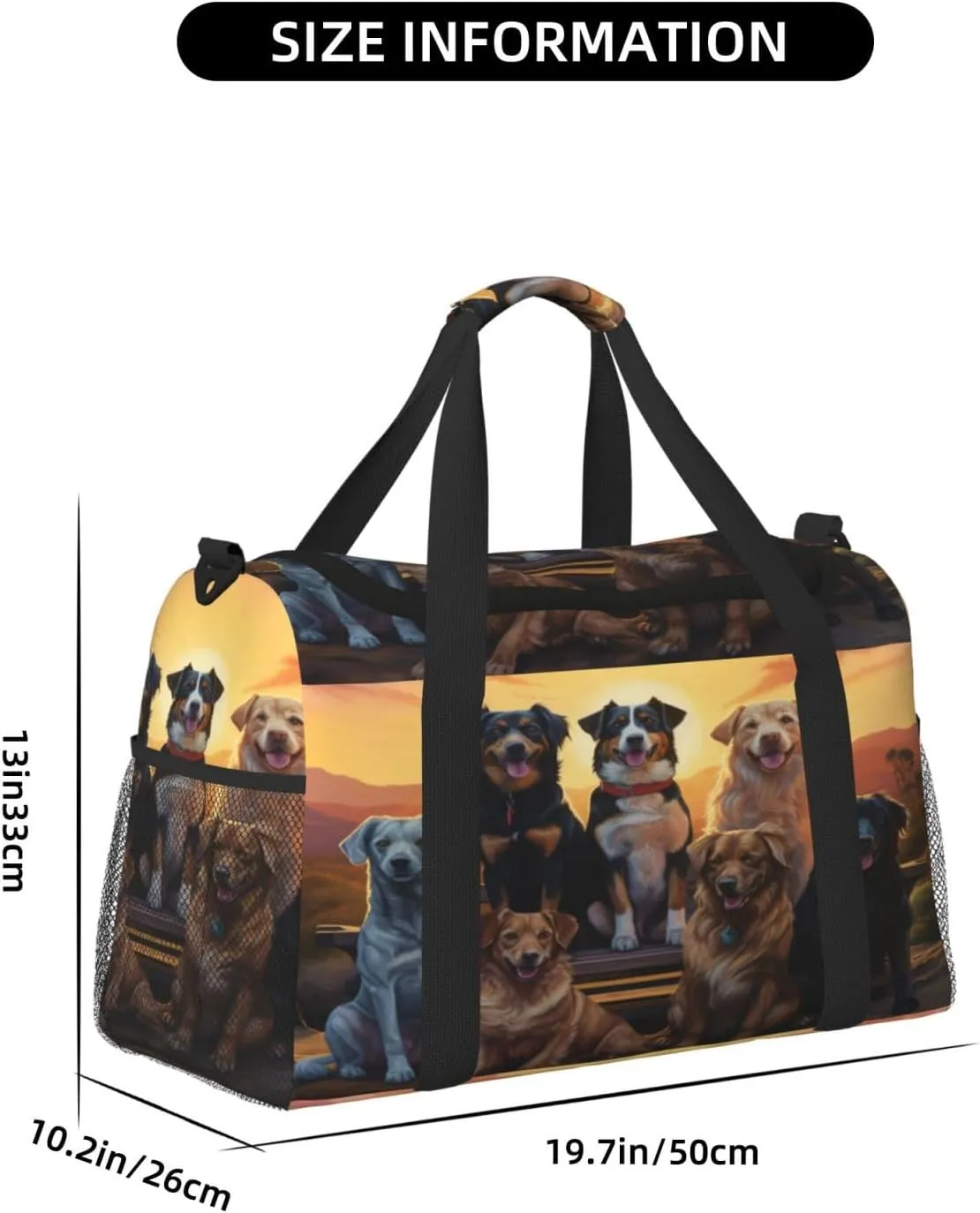 Travel Duffel Bag For Men Women, Cute Animal Dogs Sunset Carry On Sport Gym Bag With Shoulder Strap Lightweight Waterproof Weekender Bag Overnight Bag