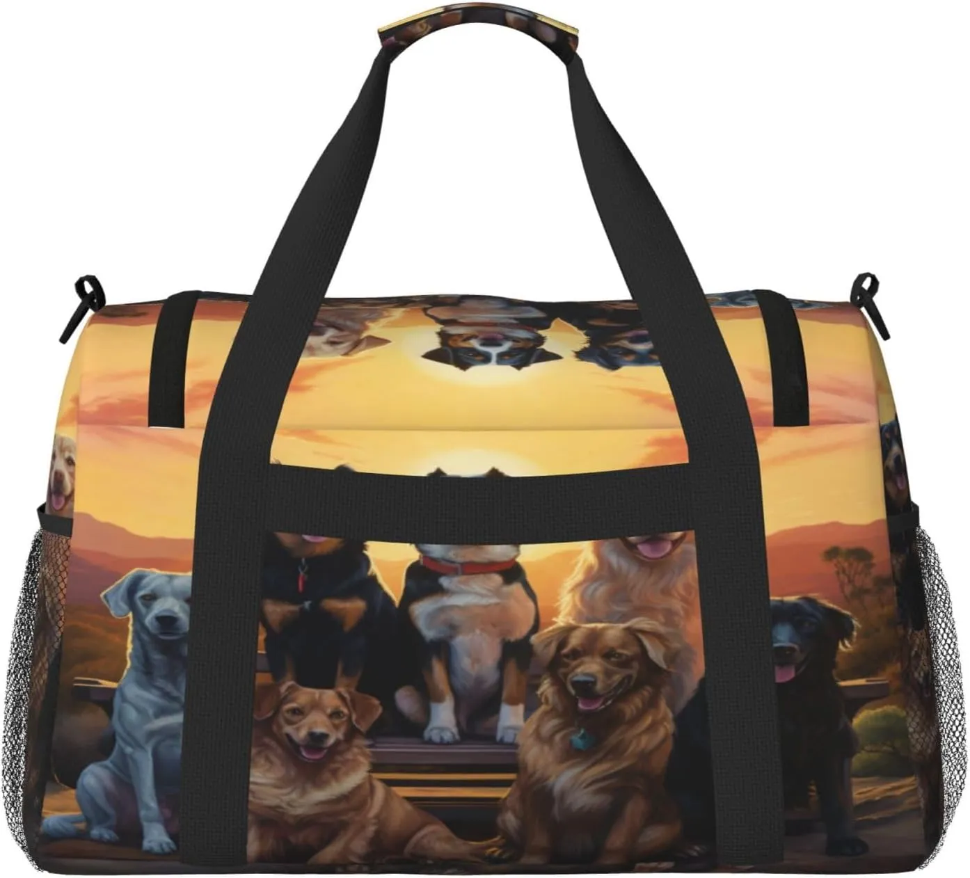Travel Duffel Bag For Men Women, Cute Animal Dogs Sunset Carry On Sport Gym Bag With Shoulder Strap Lightweight Waterproof Weekender Bag Overnight Bag