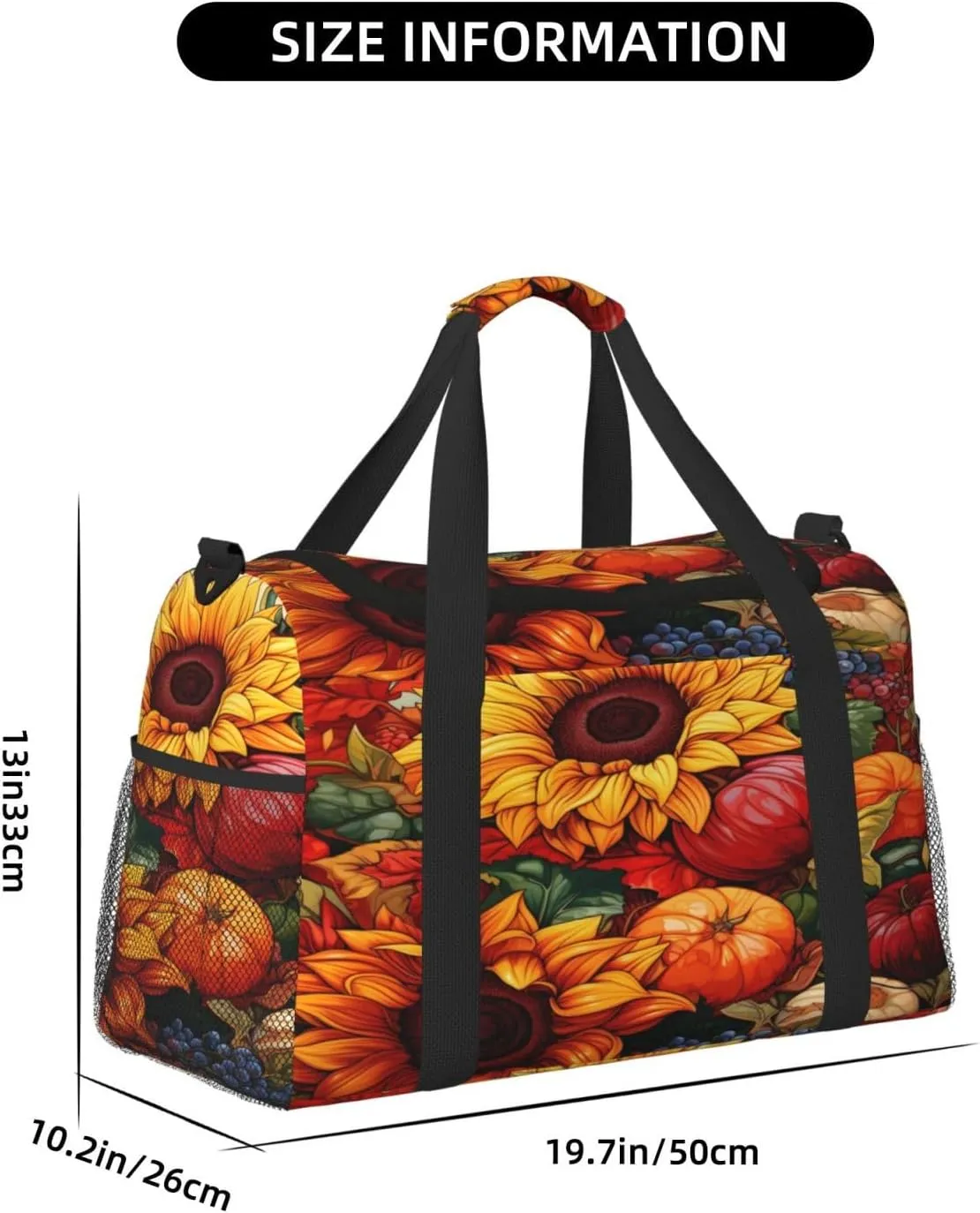 Travel Duffel Bag For Men Women, Harvest Sunflowers Autumn Carry On Sport Gym Bag With Shoulder Strap Lightweight Waterproof Weekender Bag Overnight Bag