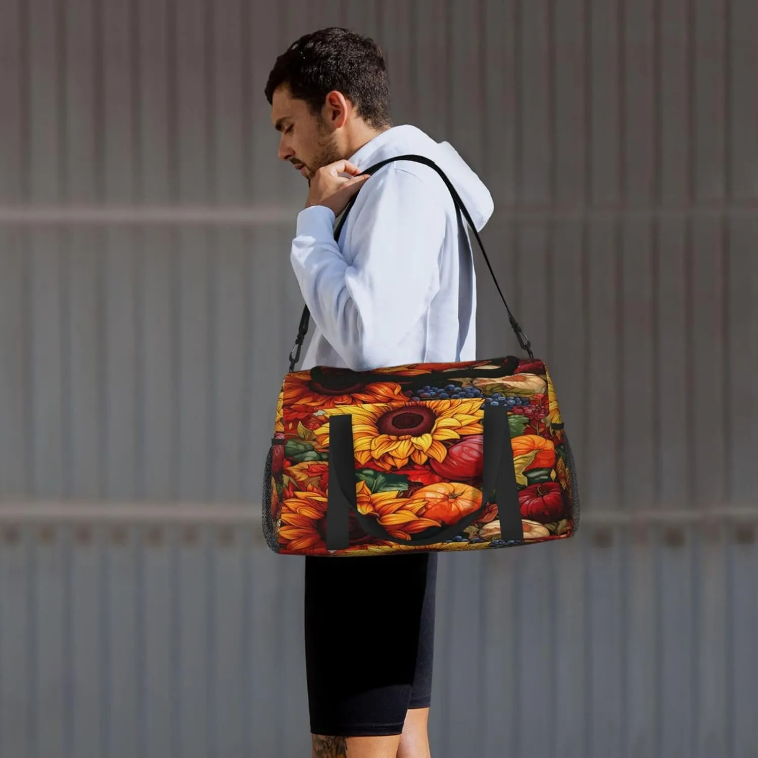 Travel Duffel Bag For Men Women, Harvest Sunflowers Autumn Carry On Sport Gym Bag With Shoulder Strap Lightweight Waterproof Weekender Bag Overnight Bag
