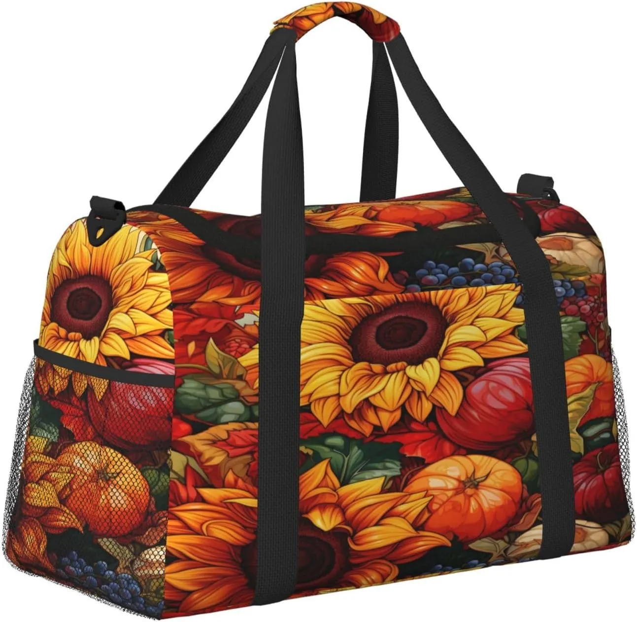 Travel Duffel Bag For Men Women, Harvest Sunflowers Autumn Carry On Sport Gym Bag With Shoulder Strap Lightweight Waterproof Weekender Bag Overnight Bag