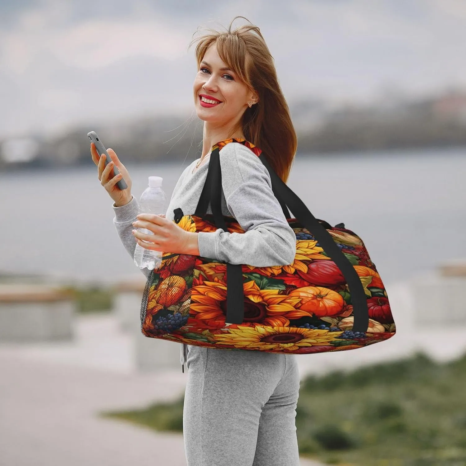 Travel Duffel Bag For Men Women, Harvest Sunflowers Autumn Carry On Sport Gym Bag With Shoulder Strap Lightweight Waterproof Weekender Bag Overnight Bag