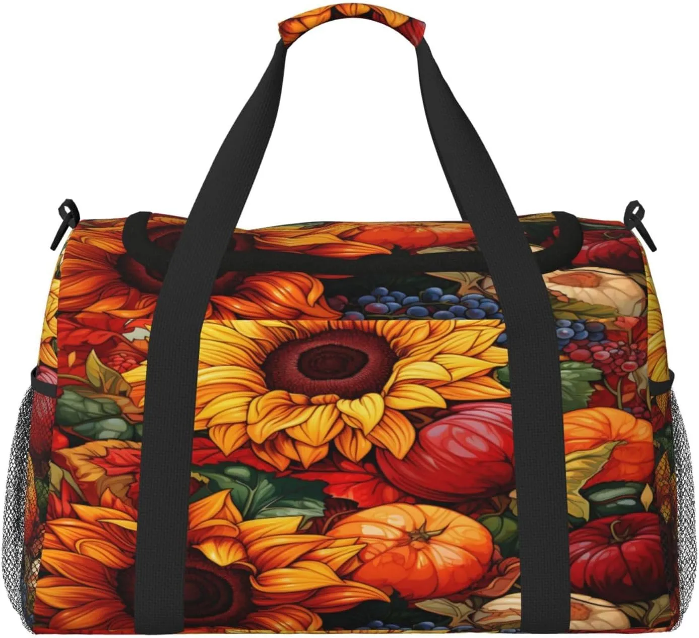 Travel Duffel Bag For Men Women, Harvest Sunflowers Autumn Carry On Sport Gym Bag With Shoulder Strap Lightweight Waterproof Weekender Bag Overnight Bag