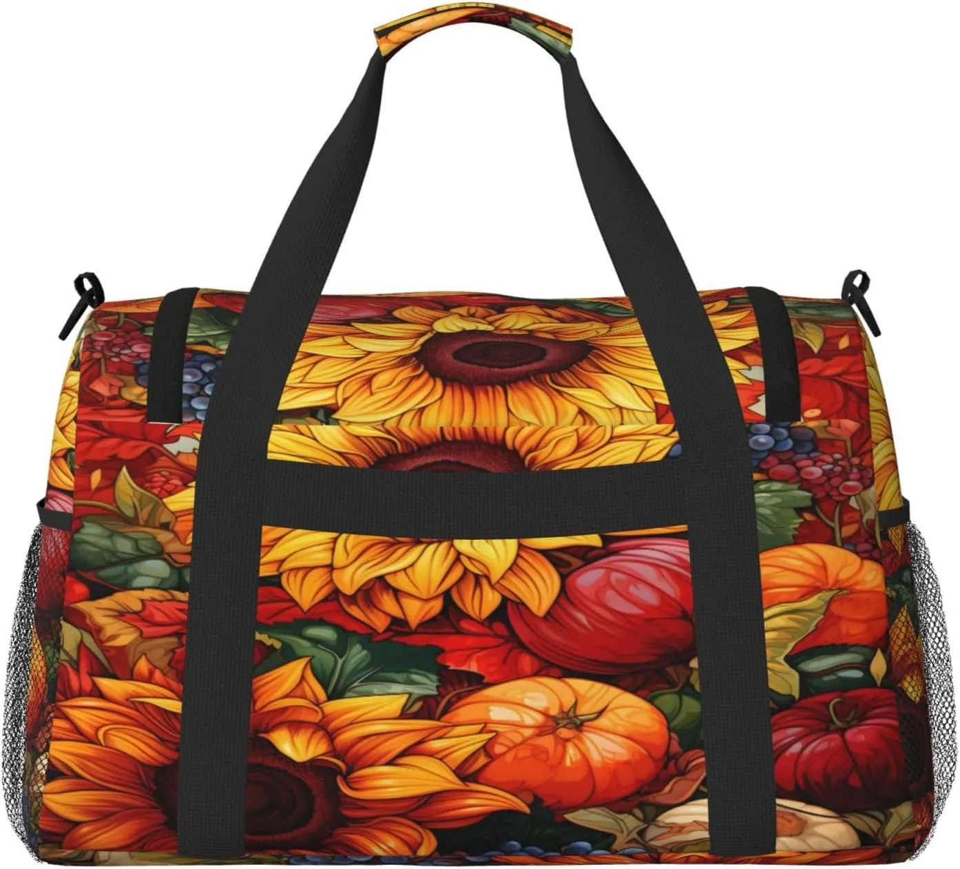 Travel Duffel Bag For Men Women, Harvest Sunflowers Autumn Carry On Sport Gym Bag With Shoulder Strap Lightweight Waterproof Weekender Bag Overnight Bag