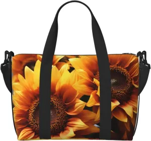 Travel Duffel Bag for Women Men Weekender Bags Sports Gym Bag Orange Sunflower Wallpaper Travel Bag Carry on Overnight Bag Waterproof Luggage Bag with Shoulder Strap