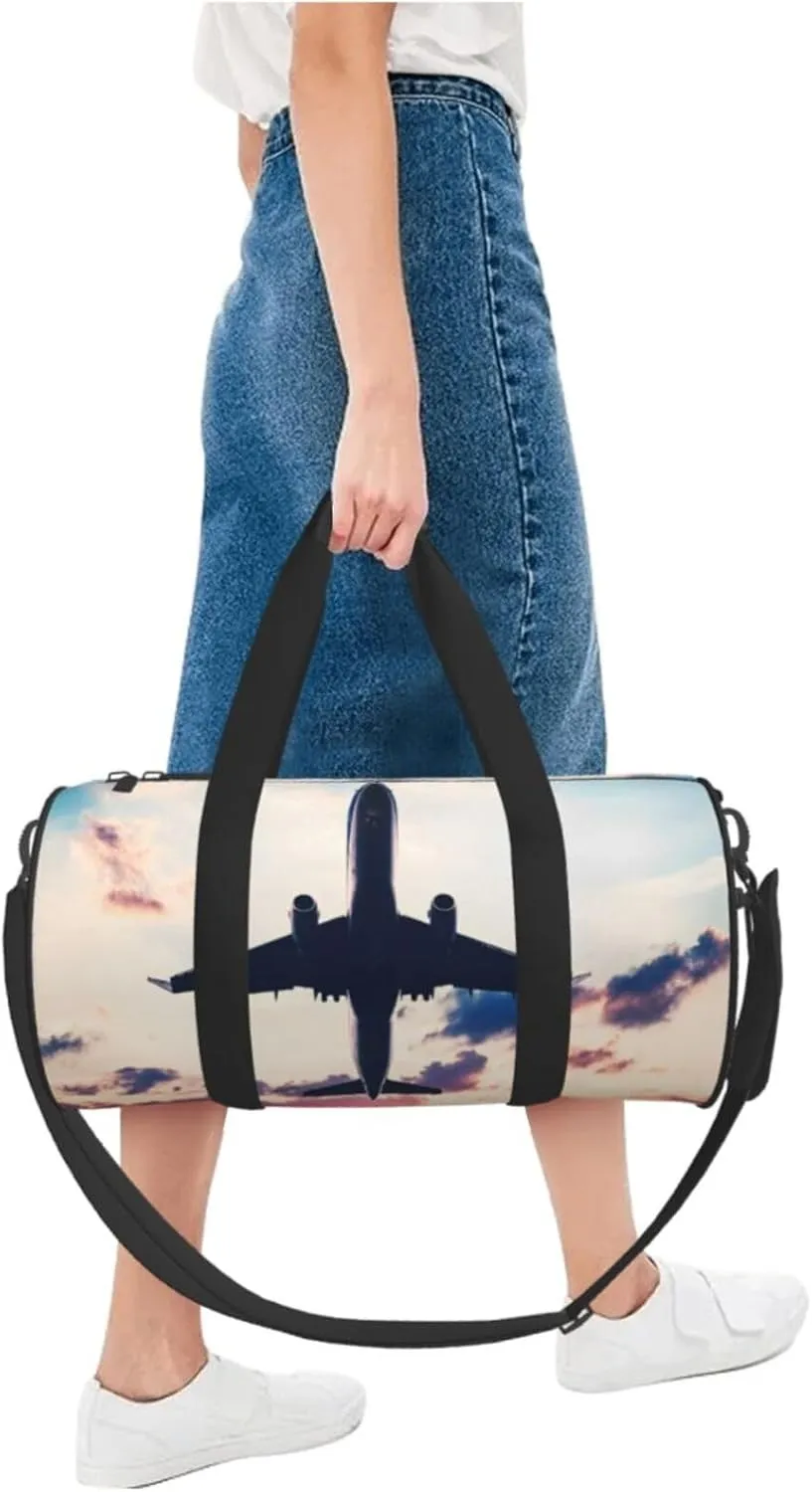 Travel Duffle Bag for Men Women, Aviation Airplane Sunset Duffle Bags for Sport Gym Overnight Luggage