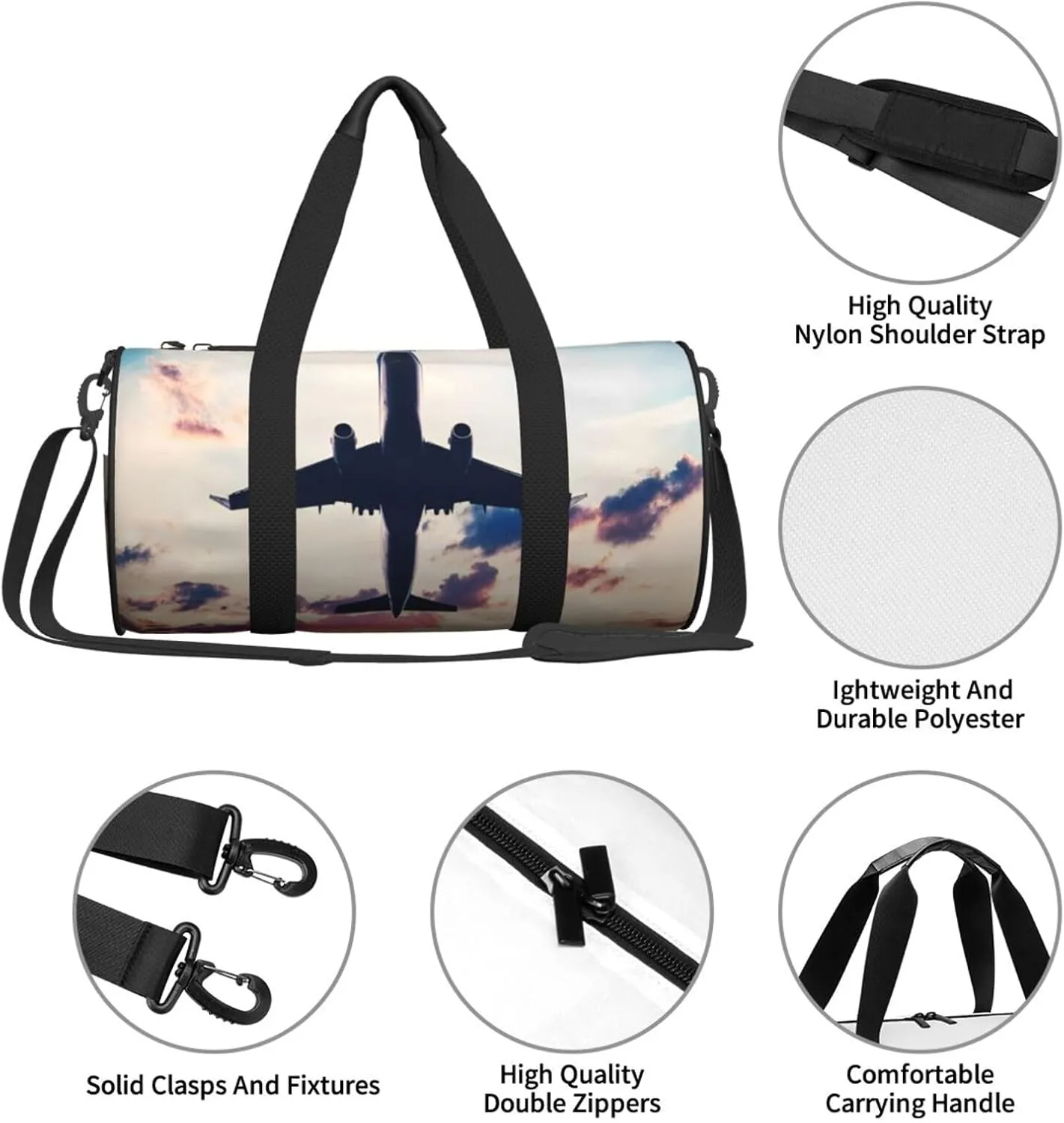 Travel Duffle Bag for Men Women, Aviation Airplane Sunset Duffle Bags for Sport Gym Overnight Luggage