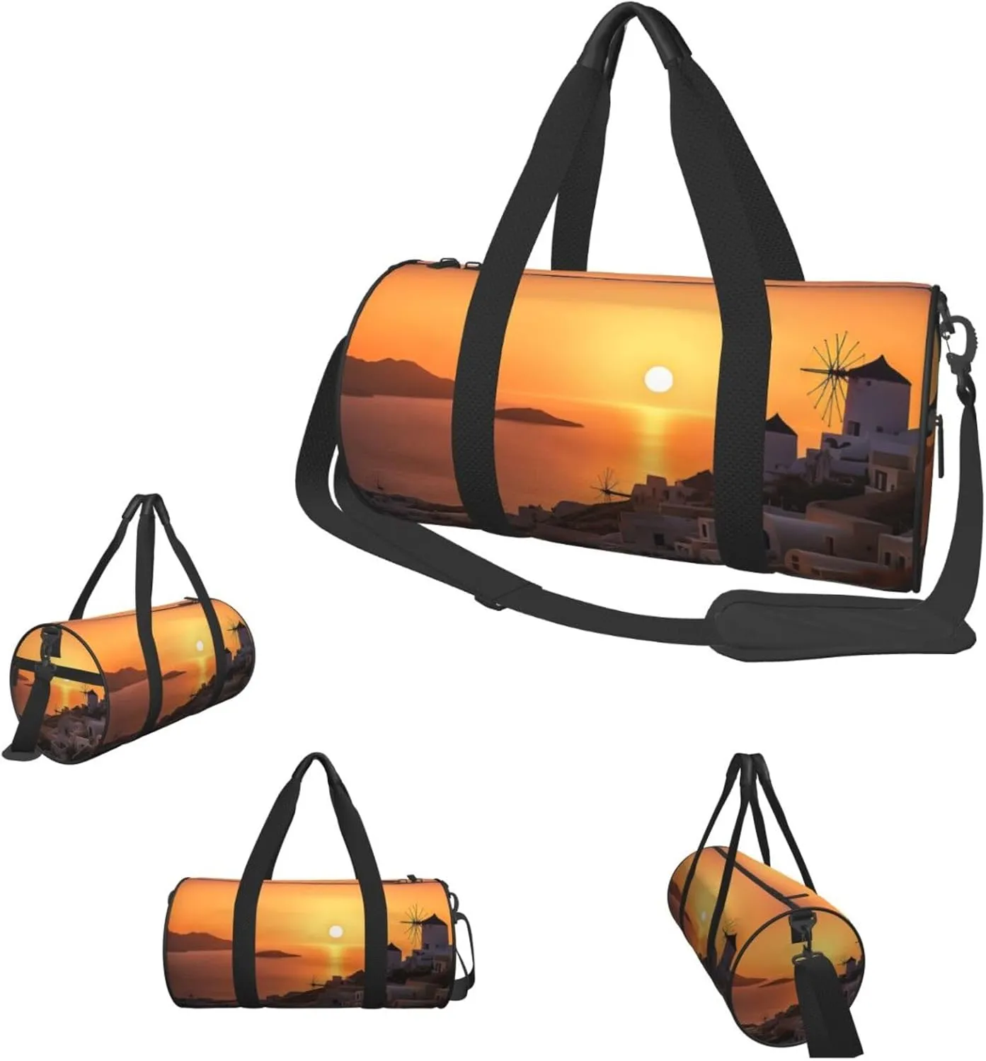 Travel Duffle Bag Weekender Bags For Men Women With Shoe Compartment Large Capacity Weekender Overnight Bag Greece Island Sunset Landscape Carry On Tote Bags Sport Gym Bag For Travel Yoga