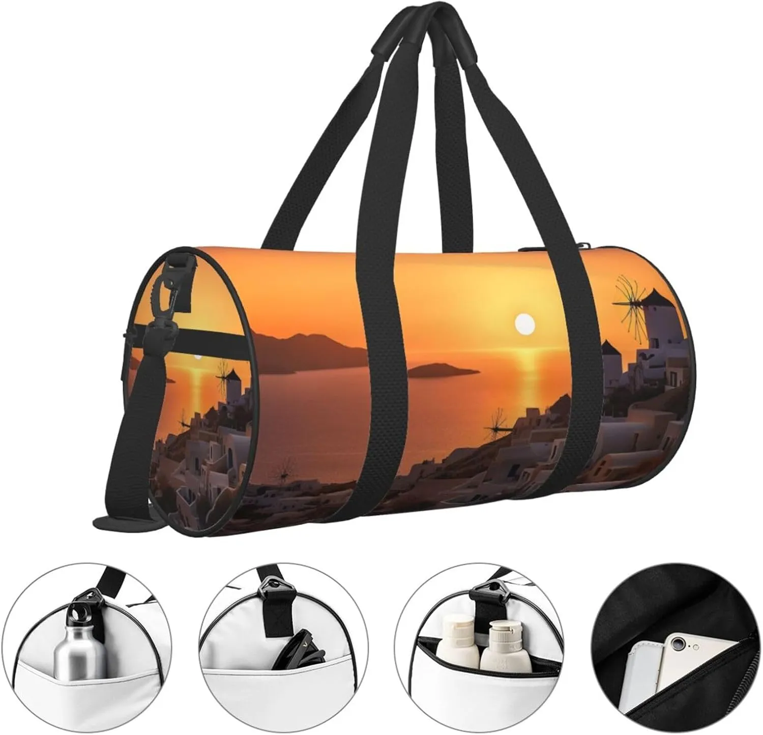 Travel Duffle Bag Weekender Bags For Men Women With Shoe Compartment Large Capacity Weekender Overnight Bag Greece Island Sunset Landscape Carry On Tote Bags Sport Gym Bag For Travel Yoga