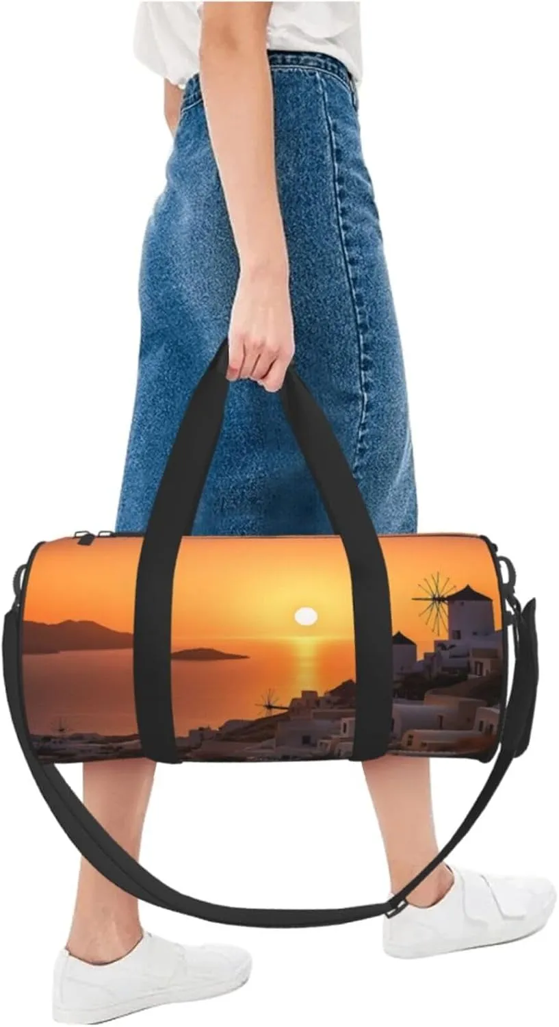 Travel Duffle Bag Weekender Bags For Men Women With Shoe Compartment Large Capacity Weekender Overnight Bag Greece Island Sunset Landscape Carry On Tote Bags Sport Gym Bag For Travel Yoga
