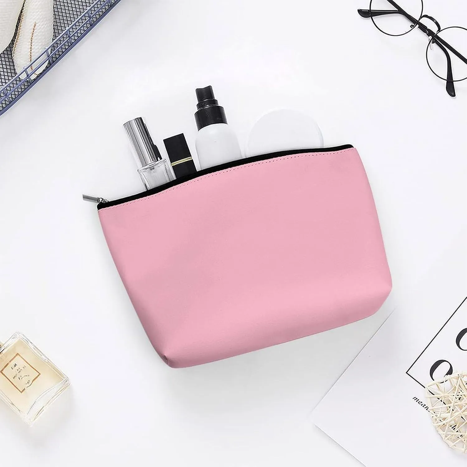 Travel Makeup Bag, Cherry Blossom Pink Solid Color Cosmetic Bags for Women Large Capacity Waterproof Toiletry Pouch Make up Organizer