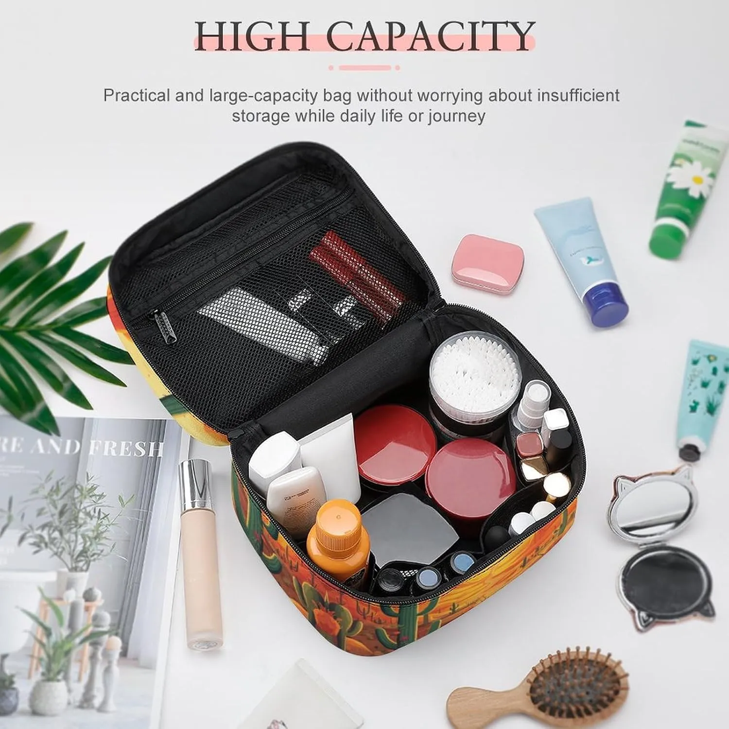 Travel Toiletry Bag for Women And Men,Cactus at Sunset Toiletry Organizer, Makeup Bag Travel Organizer for Shampoo,Toiletries