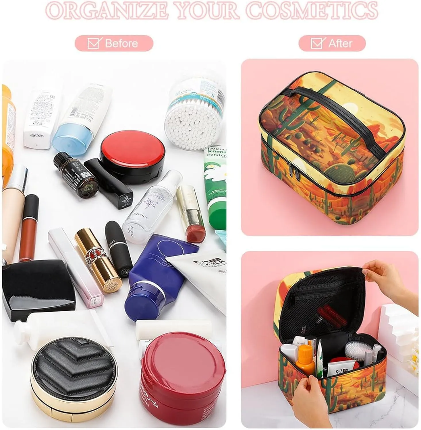 Travel Toiletry Bag for Women And Men,Cactus at Sunset Toiletry Organizer, Makeup Bag Travel Organizer for Shampoo,Toiletries