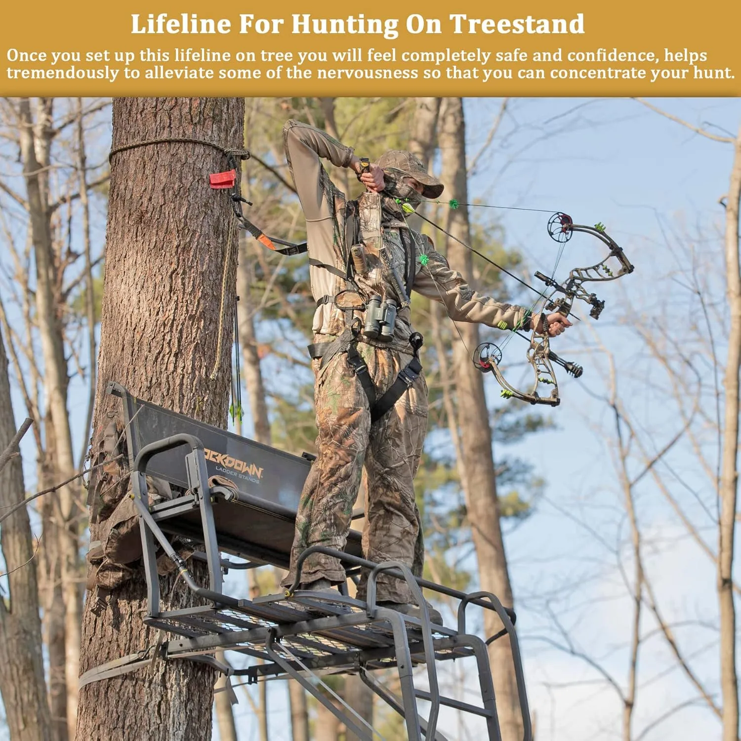 Treestand Safety Rope, Linemans Rope for Hunting, Tree Stand Safety Line, Tree Tether Rope, Life Lines for Tree Stands(10 feet)