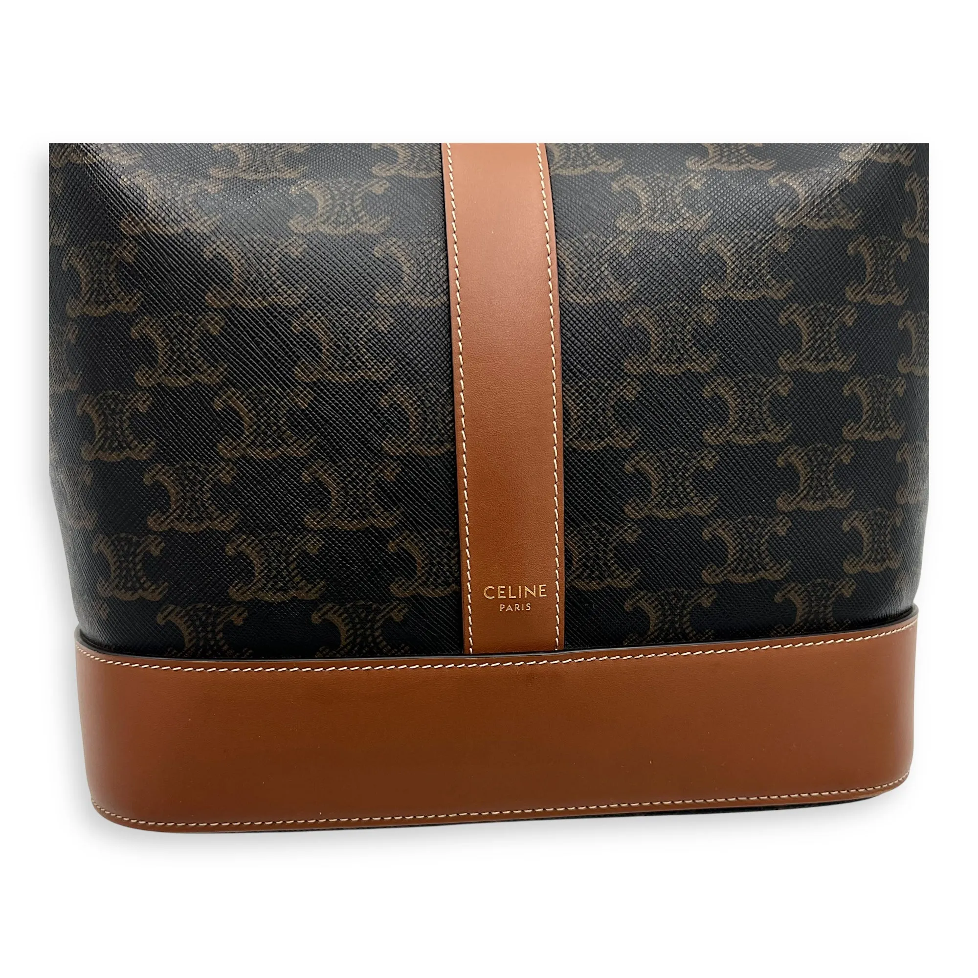 Triomphe Bucket Bag Black in Coated Canvas, Gold hardware