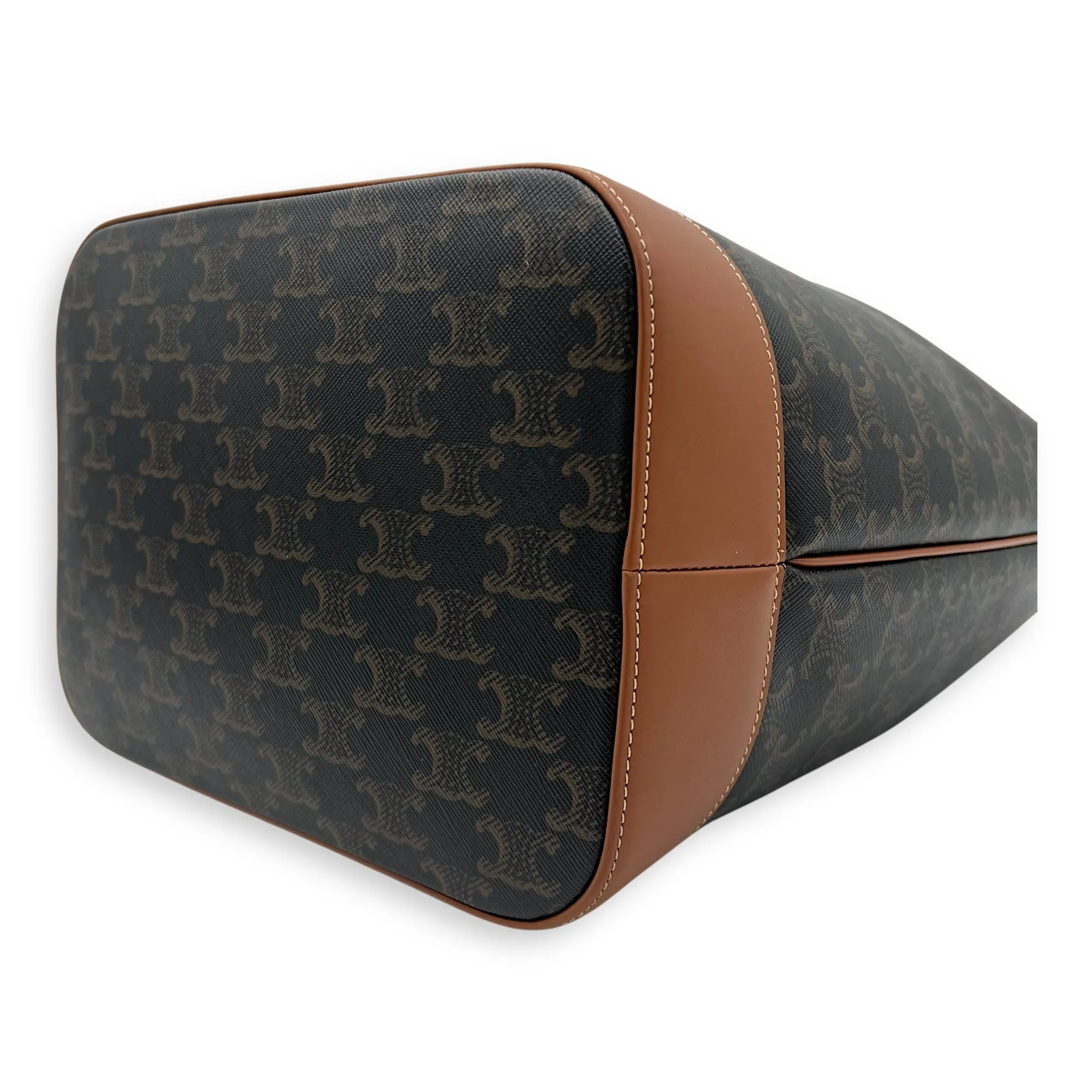 Triomphe Bucket Bag Black in Coated Canvas, Gold hardware