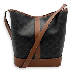 Triomphe Bucket Bag Black in Coated Canvas, Gold hardware