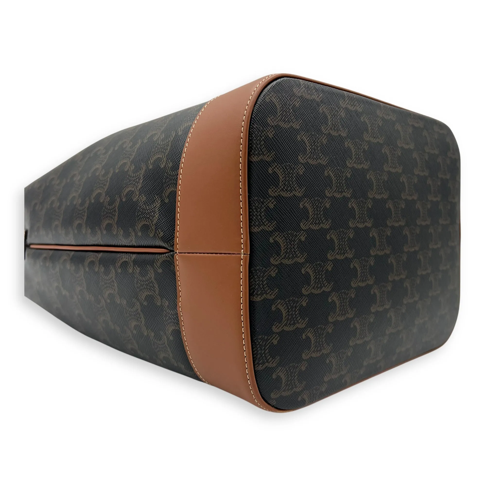 Triomphe Bucket Bag Black in Coated Canvas, Gold hardware