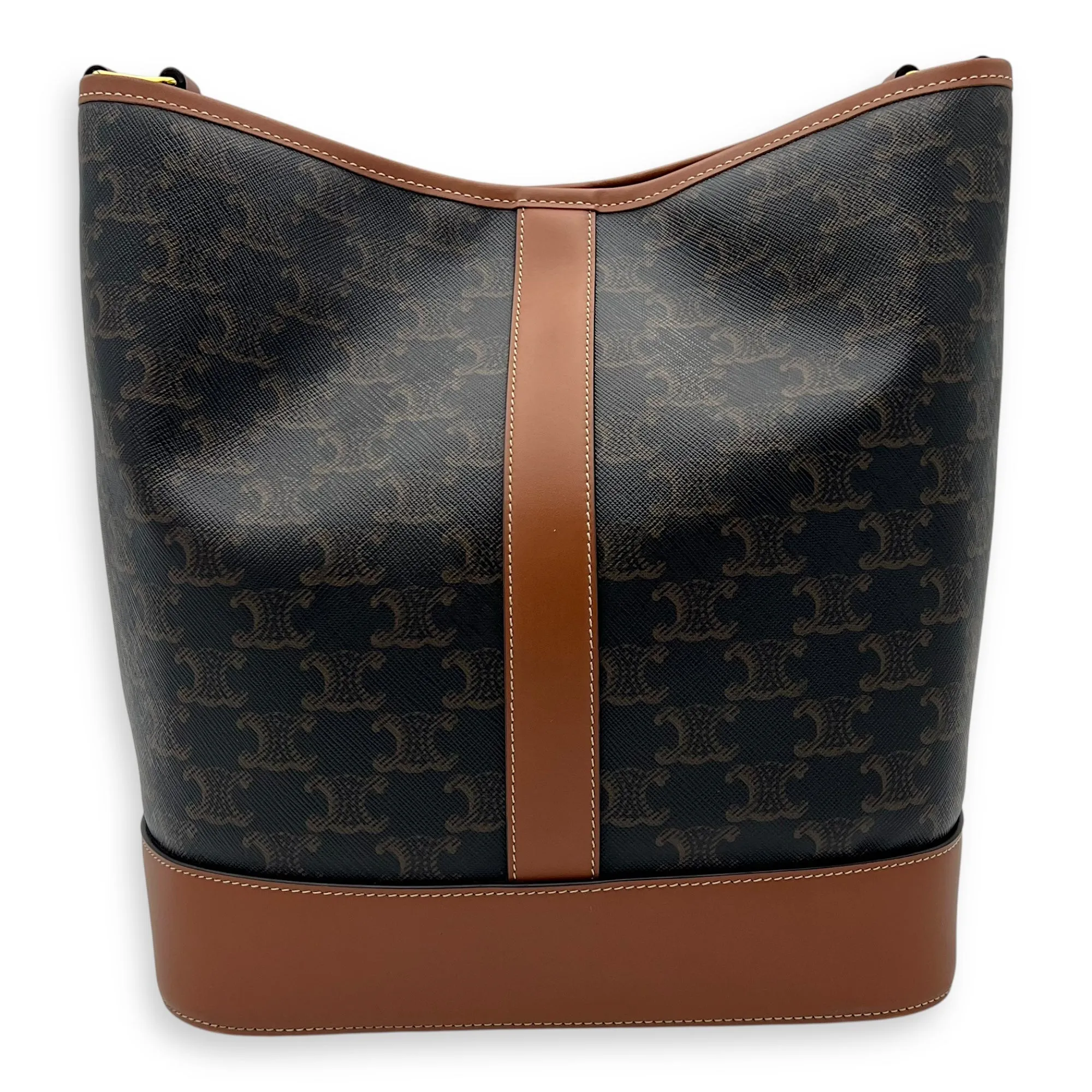 Triomphe Bucket Bag Black in Coated Canvas, Gold hardware