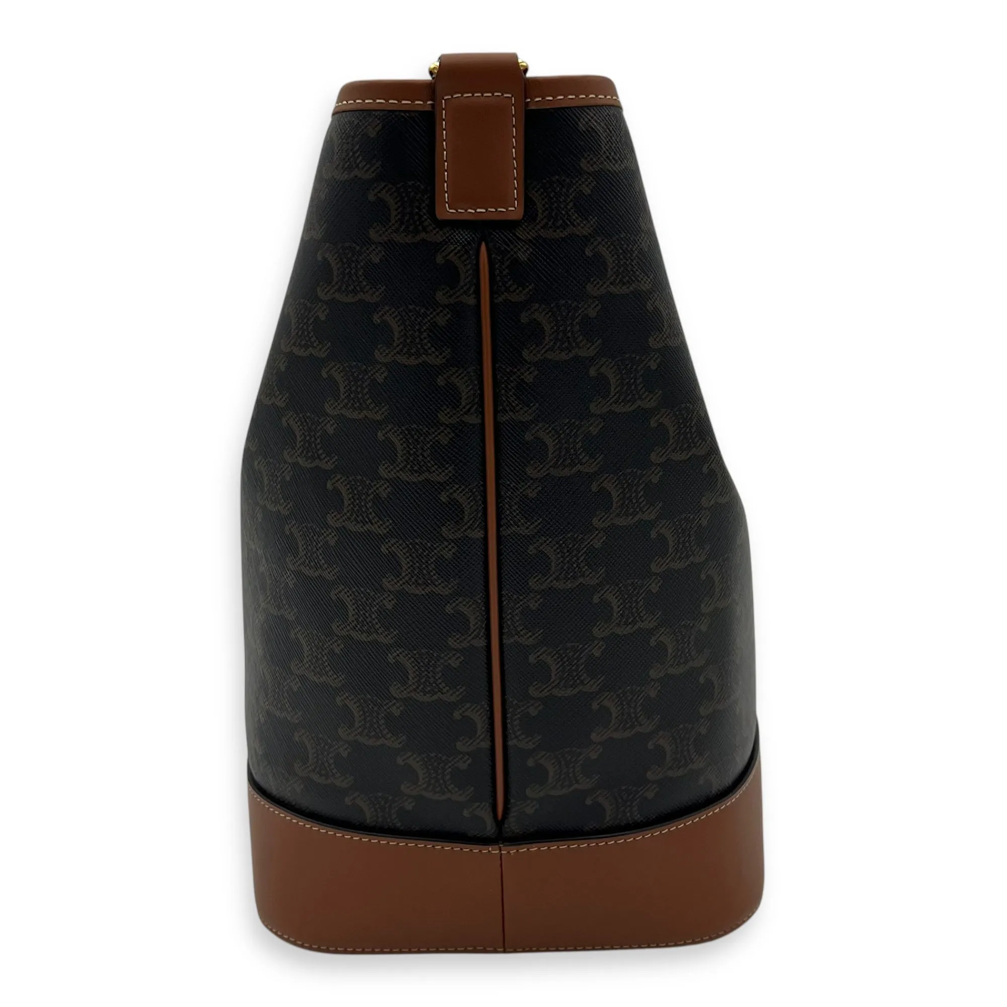 Triomphe Bucket Bag Black in Coated Canvas, Gold hardware