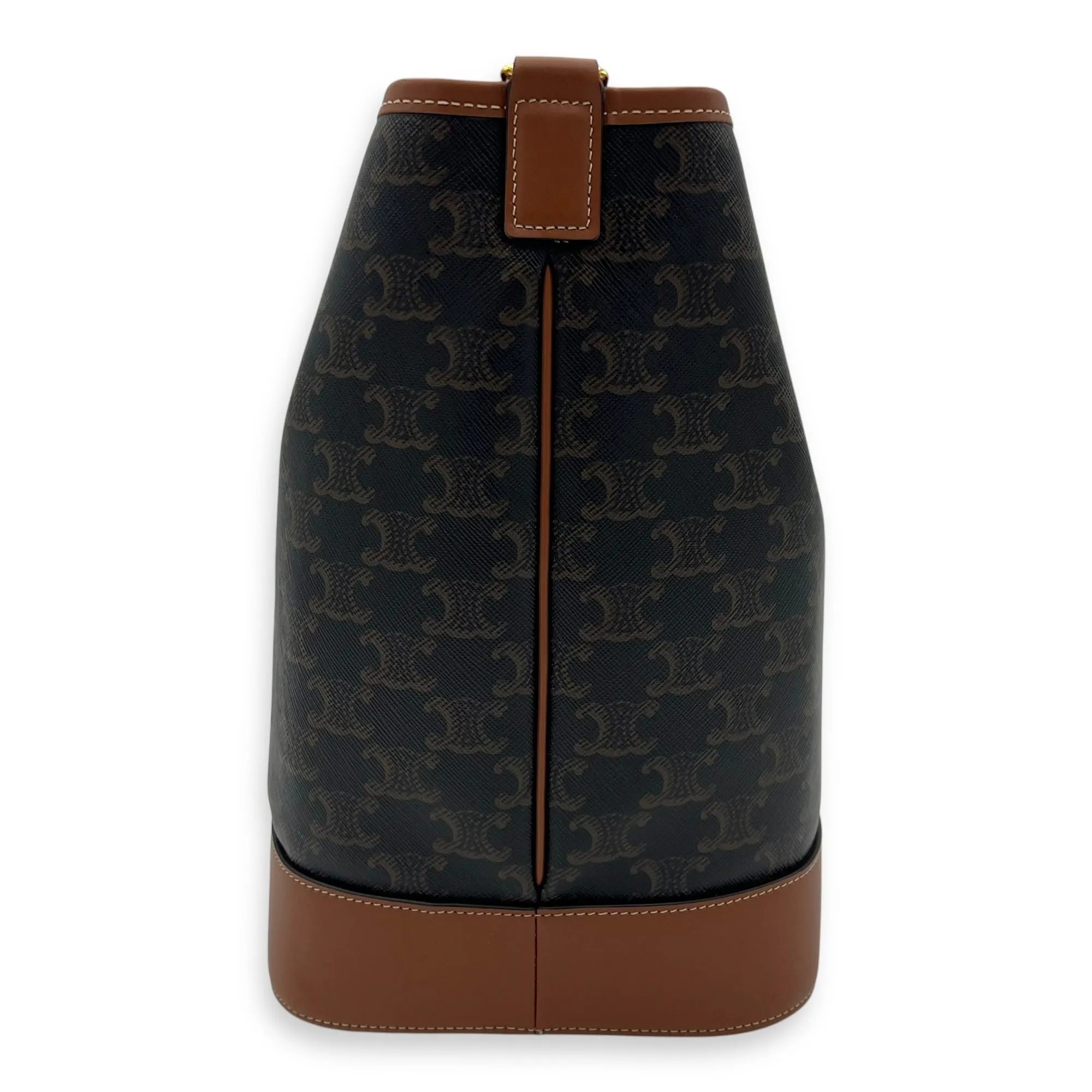 Triomphe Bucket Bag Black in Coated Canvas, Gold hardware