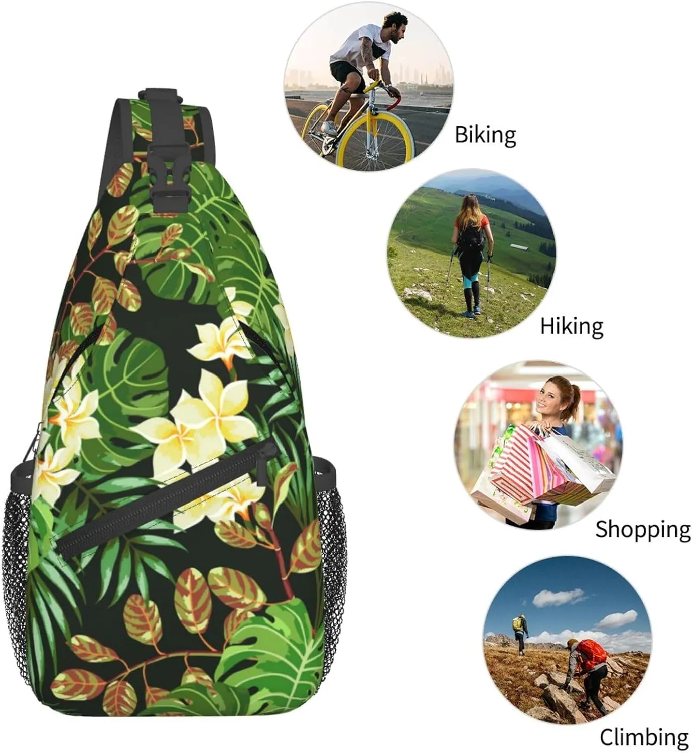 Tropical Hawaiian Flowers Sling Backpack, Multipurpose Crossbody Shoulder Bag Travel Hiking Daypack for Women Men