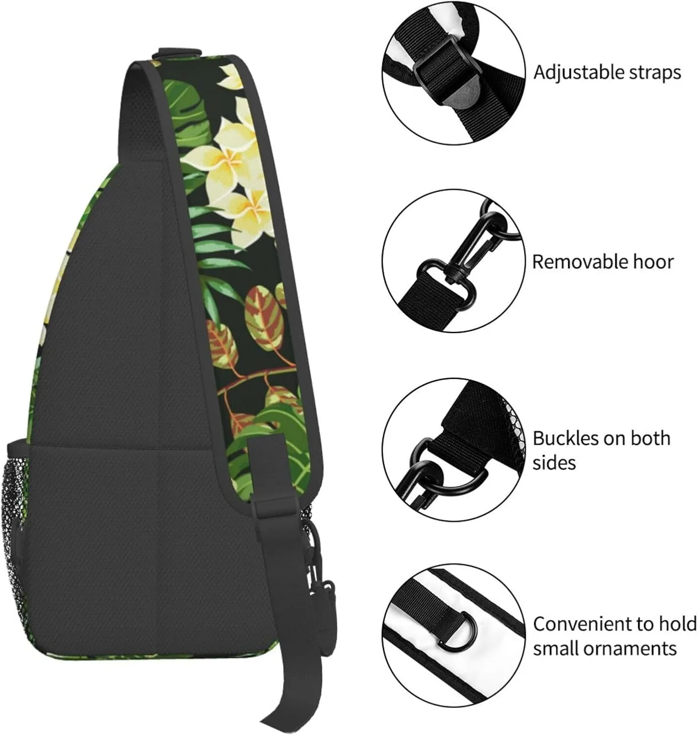 Tropical Hawaiian Flowers Sling Backpack, Multipurpose Crossbody Shoulder Bag Travel Hiking Daypack for Women Men