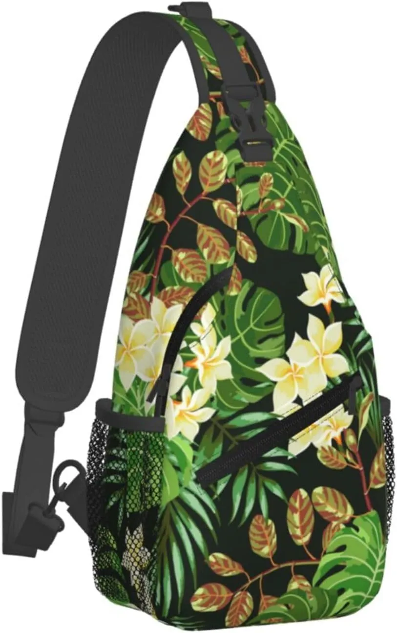Tropical Hawaiian Flowers Sling Backpack, Multipurpose Crossbody Shoulder Bag Travel Hiking Daypack for Women Men