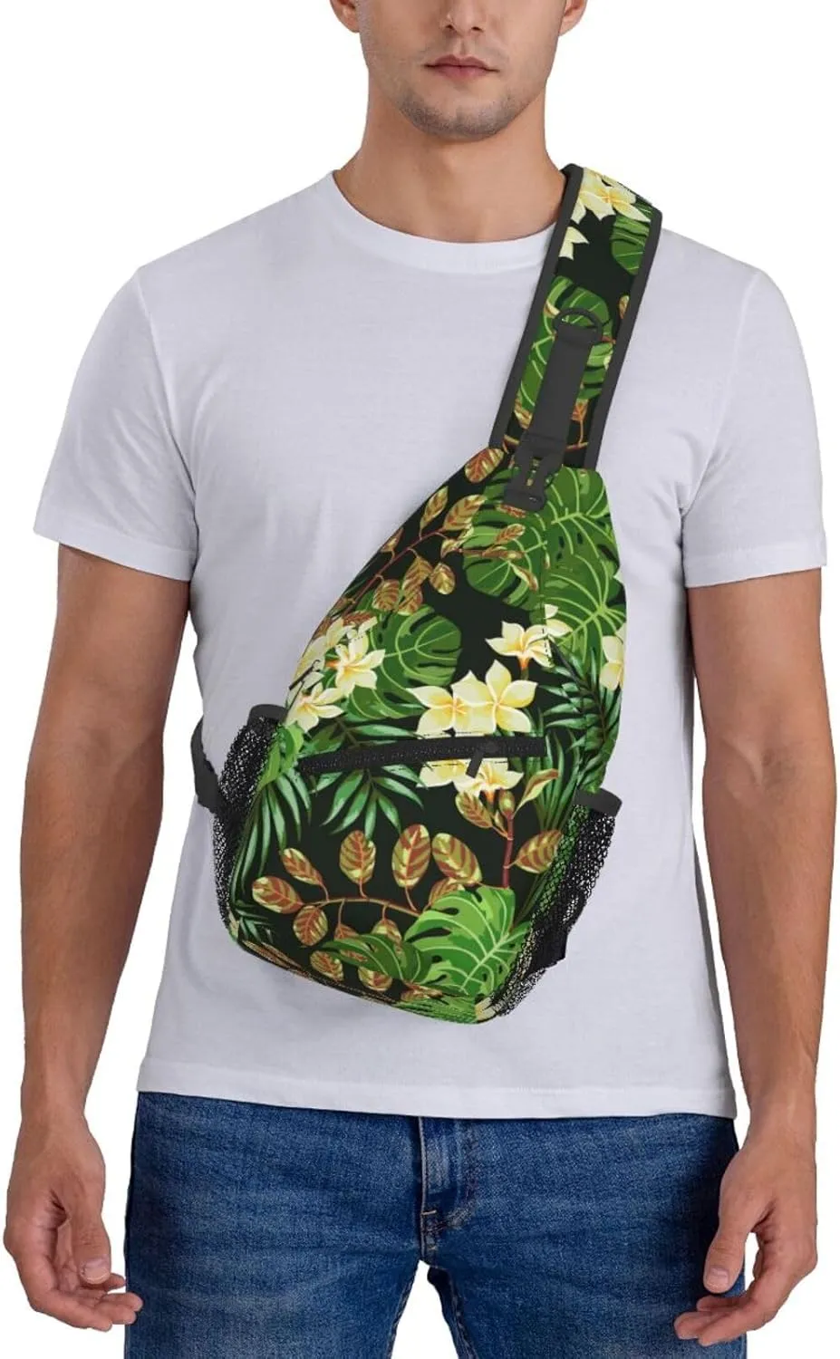 Tropical Hawaiian Flowers Sling Backpack, Multipurpose Crossbody Shoulder Bag Travel Hiking Daypack for Women Men
