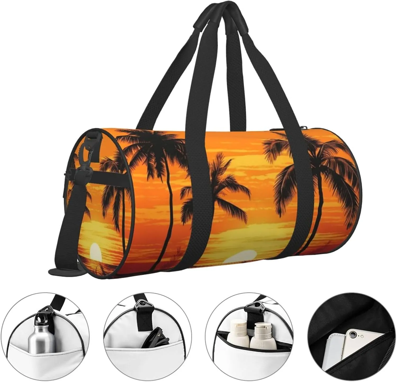 Tropical Palm Trees Scene Sunset Travel Duffle Bag for Men Women Sport Gym Bag Foldable Weekender Bag Carry on Overnight Bag for Travel Swimming Basketball