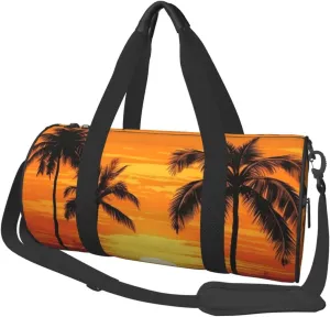 Tropical Palm Trees Scene Sunset Travel Duffle Bag for Men Women Sport Gym Bag Foldable Weekender Bag Carry on Overnight Bag for Travel Swimming Basketball