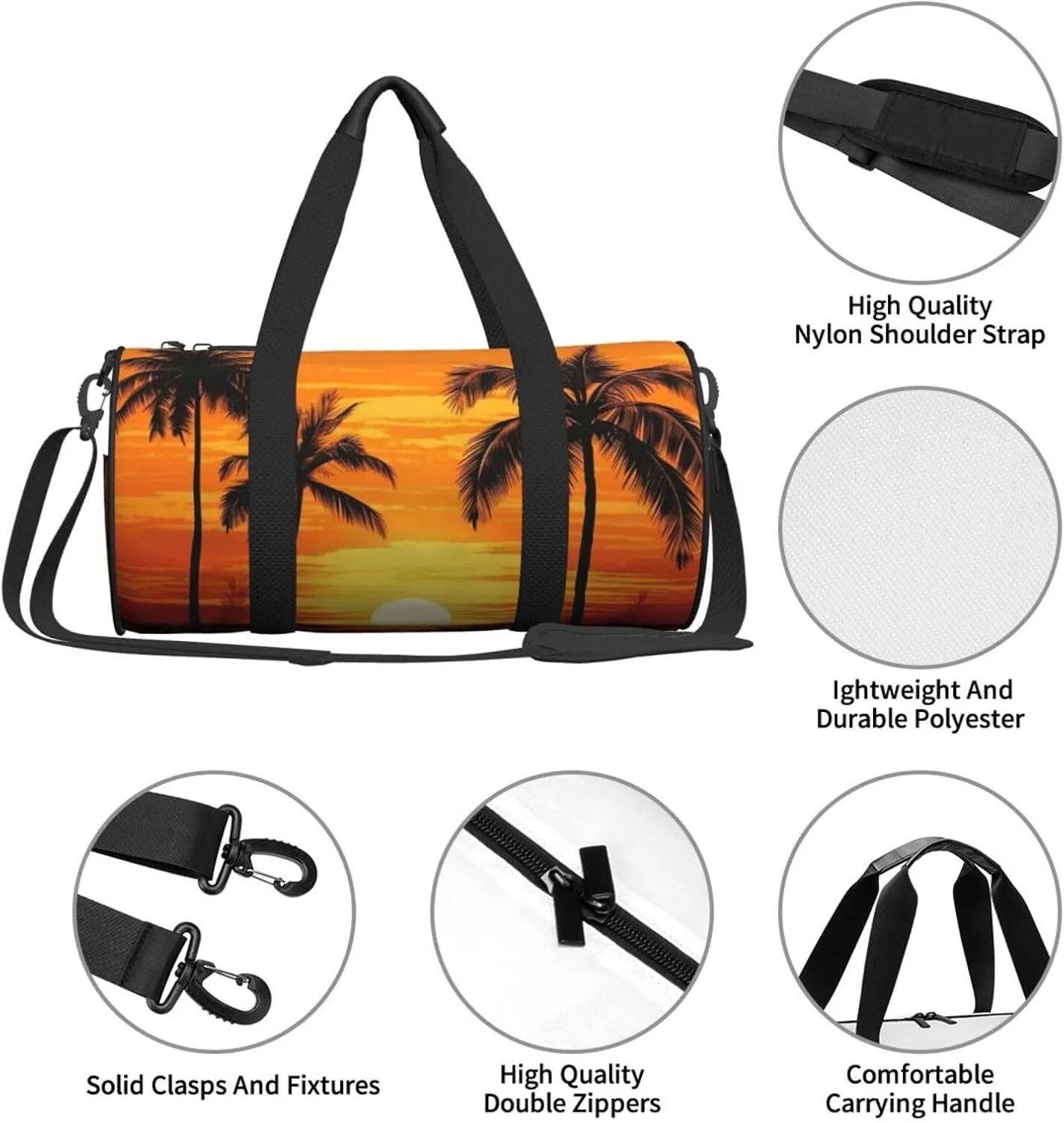 Tropical Palm Trees Scene Sunset Travel Duffle Bag for Men Women Sport Gym Bag Foldable Weekender Bag Carry on Overnight Bag for Travel Swimming Basketball