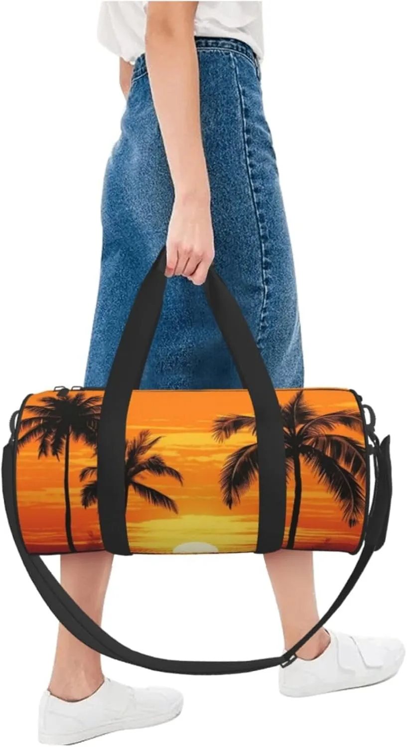 Tropical Palm Trees Scene Sunset Travel Duffle Bag for Men Women Sport Gym Bag Foldable Weekender Bag Carry on Overnight Bag for Travel Swimming Basketball