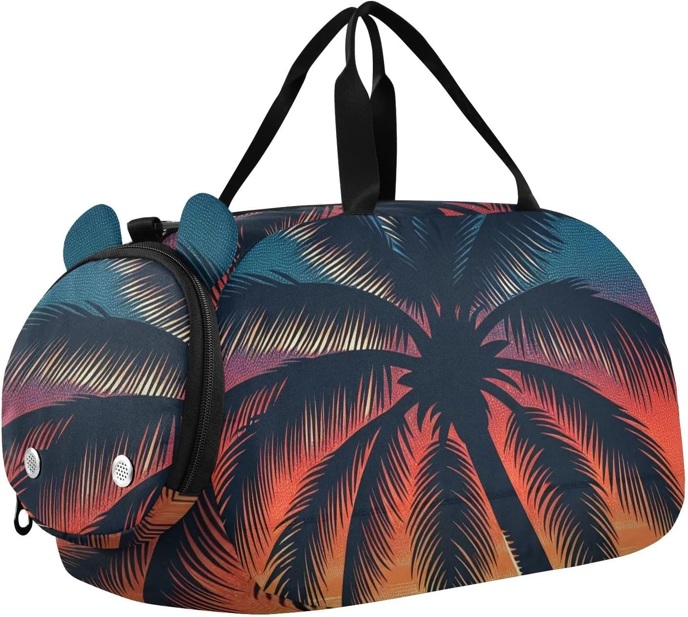 Tropical Sunset Palm Duffle Bag for Girl, Sports Duffle Gym Bags with Shoe Compartment, Personalized Overnight Bag Travel Weekender for Kids