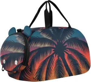 Tropical Sunset Palm Duffle Bag for Girl, Sports Duffle Gym Bags with Shoe Compartment, Personalized Overnight Bag Travel Weekender for Kids