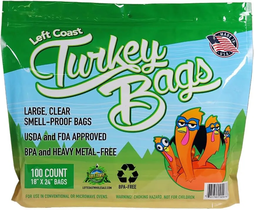 Turkey Bags for Storage and Cooking,18" x 24" Nylon, Smell Proof, Moisture Proof, Triple-Layered, Made in USA, BPA-Free, Food Safe - 100 Pack