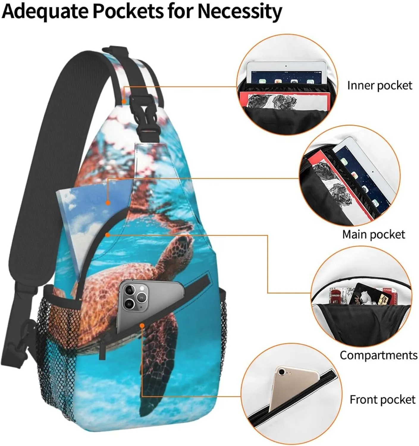 Turtle Shoulder Bag Sea Turtle Sling Backpack Daypack Casual Backpack Hiking Bag Beach Backpack Bag