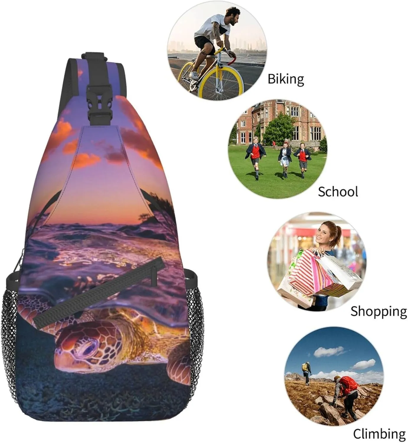 Turtle Shoulder Bag Sea Turtle Sling Backpack Daypack Casual Backpack Hiking Bag Beach Backpack Bag