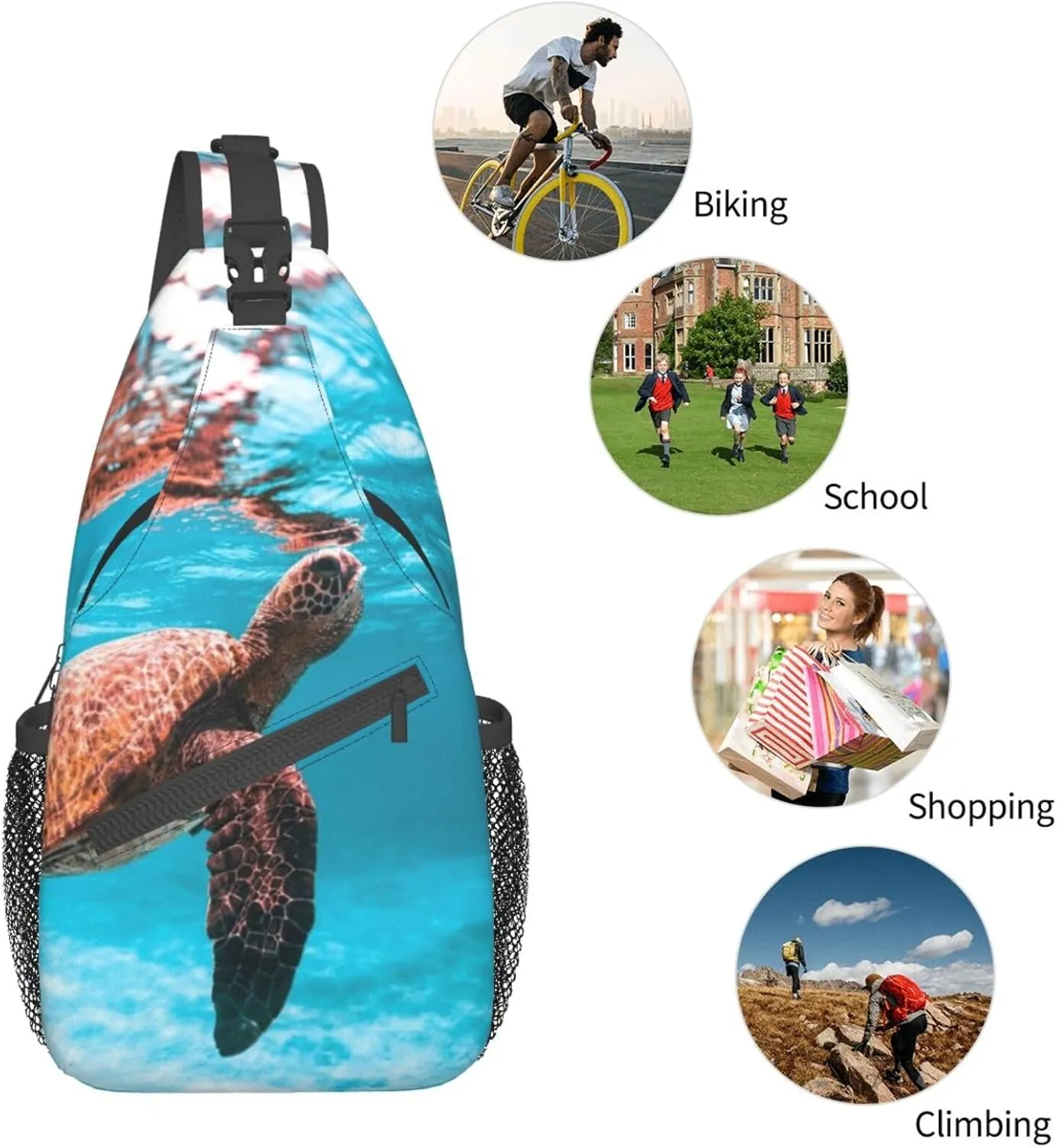 Turtle Shoulder Bag Sea Turtle Sling Backpack Daypack Casual Backpack Hiking Bag Beach Backpack Bag