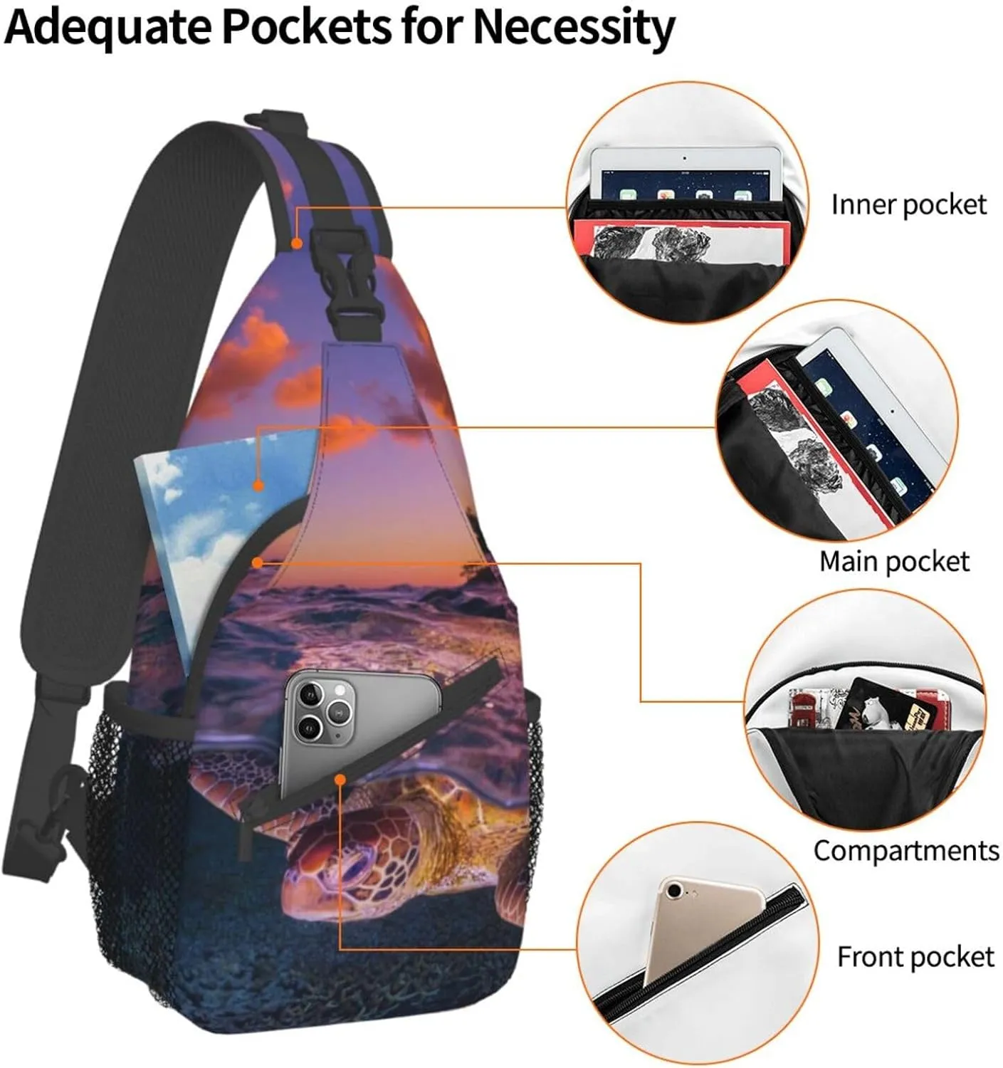 Turtle Shoulder Bag Sea Turtle Sling Backpack Daypack Casual Backpack Hiking Bag Beach Backpack Bag