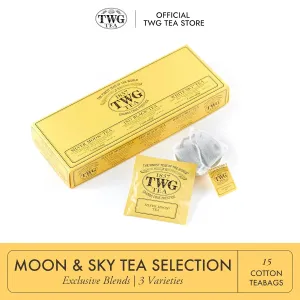 TWG Tea | Moon & Sky Selection | 3 Varieties | Exclusive Tea Blends | 15 Hand Sewn Cotton Tea Bags | Gift Set