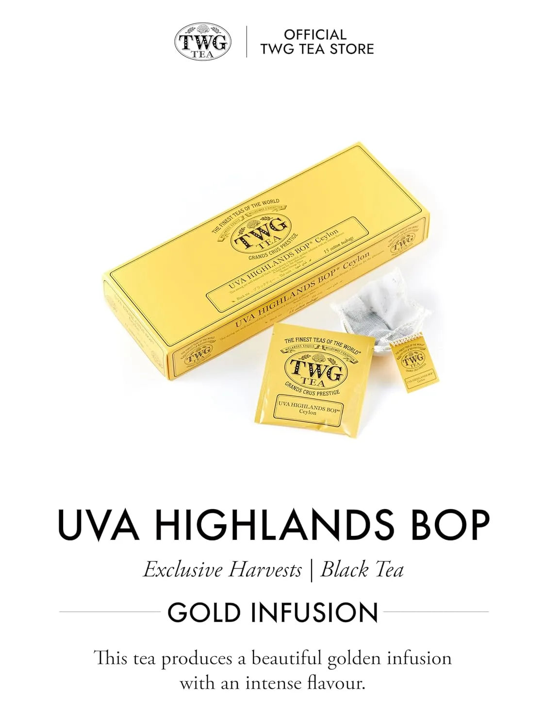 TWG Tea | UVA Highlands BOP | Black Tea | Golden Infusion | 15 Hand Sewn Cotton Tea Bags | Gift Set