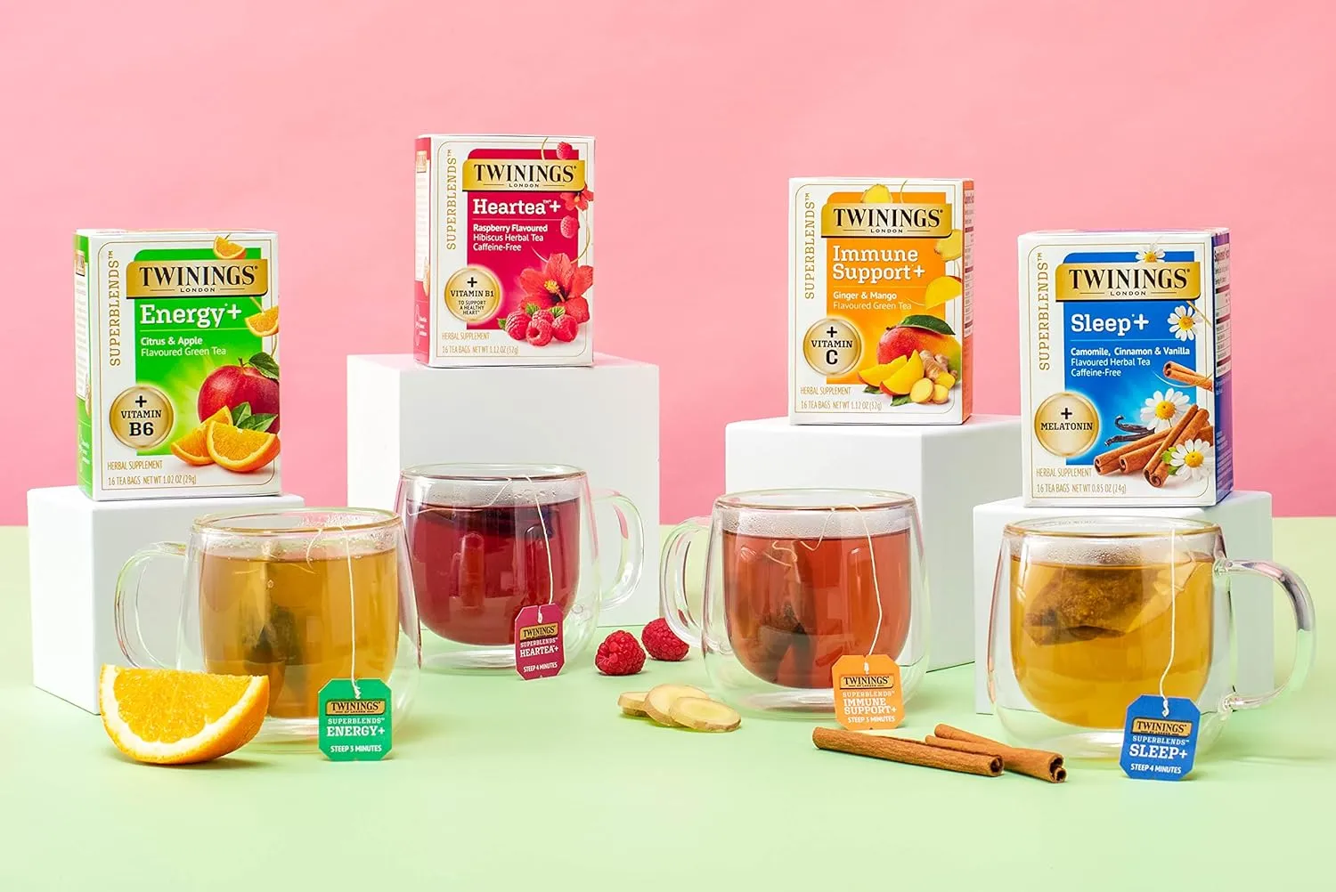 Twinings Superblends Energy  Herbal Tea with Vitamin B6, Citrus & Apple Caffeine-Free Green Tea, 16 Tea Bags (Pack of 6), Enjoy Hot or Iced