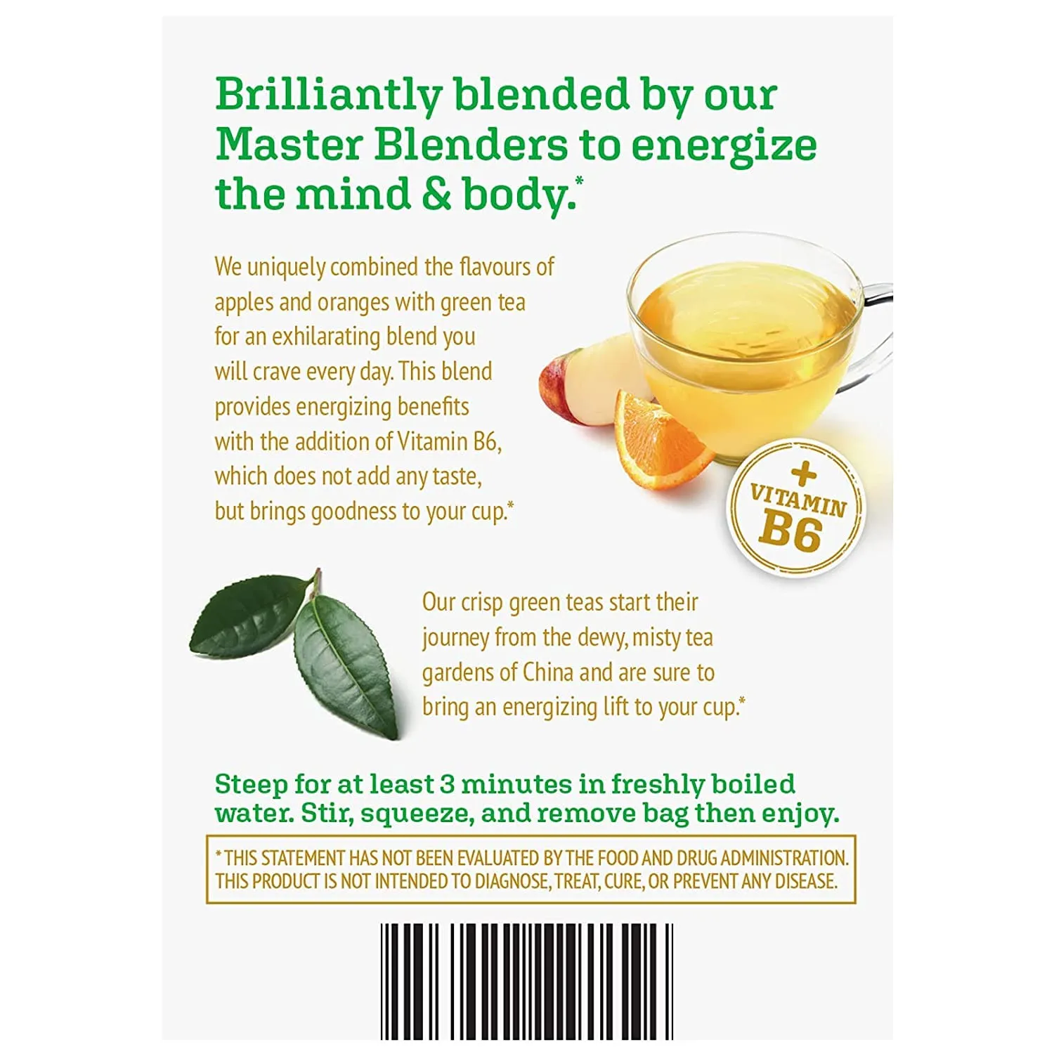 Twinings Superblends Energy  Herbal Tea with Vitamin B6, Citrus & Apple Caffeine-Free Green Tea, 16 Tea Bags (Pack of 6), Enjoy Hot or Iced