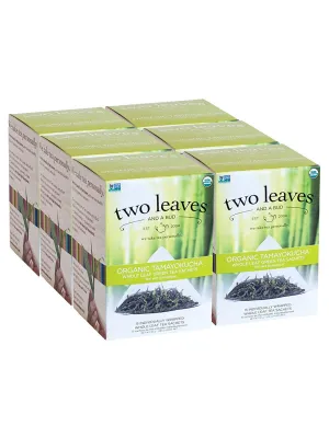 Two Leaves and a Bud Organic Tamayokucha Green Tea Bags, Whole Leaf Green Tea in Compostable Sachets, Japanese Green Tea, Light Flavor, 15 Count (Pack of 6)