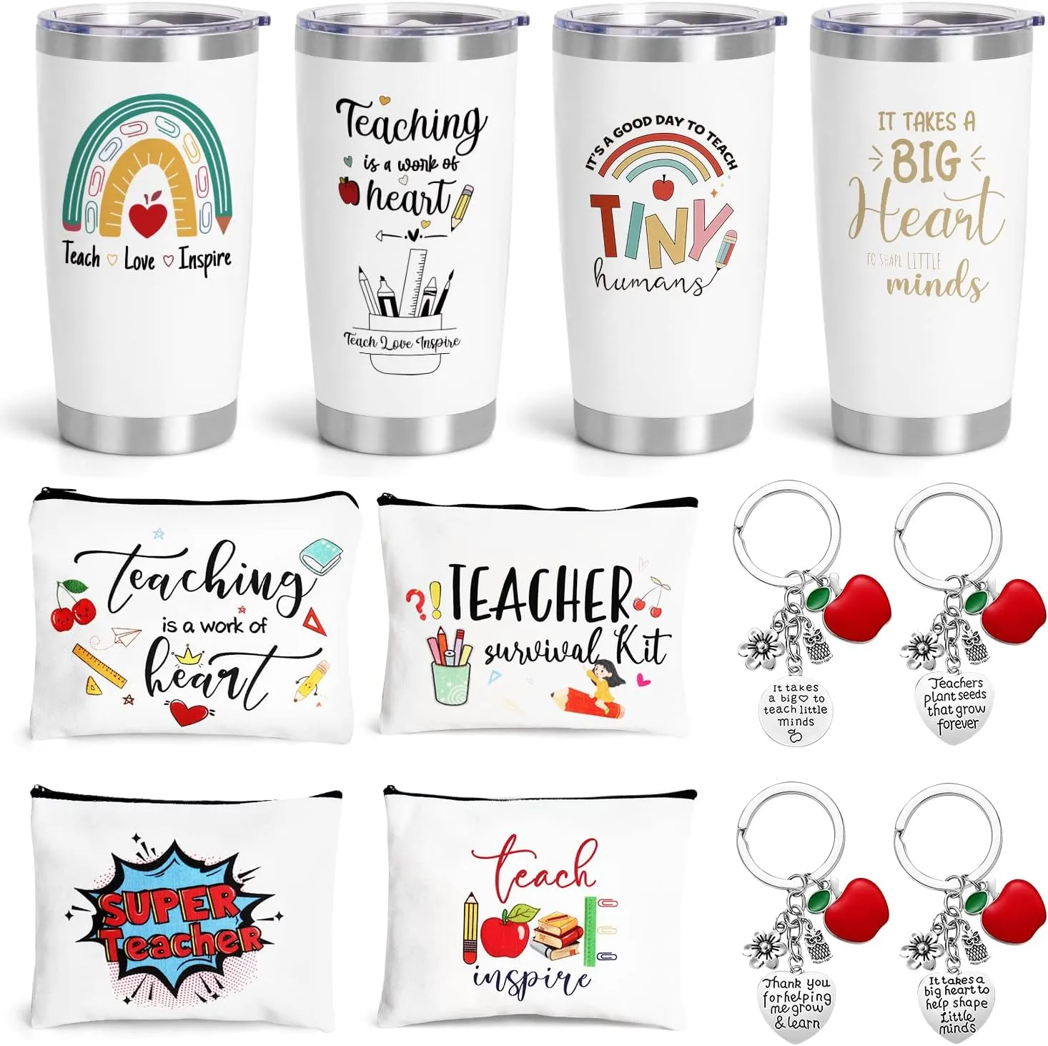 UAREHIBY 12-Pack Appreciation Gifts - Best End of Year & Graduation Gifts with Keychain, 20oz Wine Tumbler in Bulk, Cosmetic Bag for Women & Men